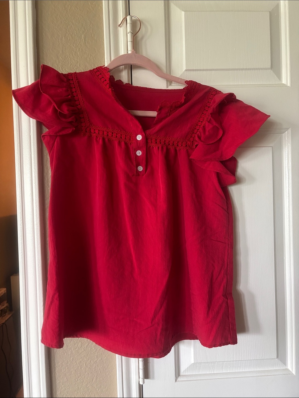 Red Ruffle Sleeve Top